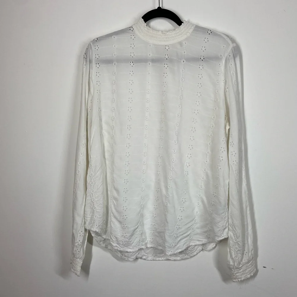 H&M Blouse Mock Neck Eyelet Long Sleeve Romantic